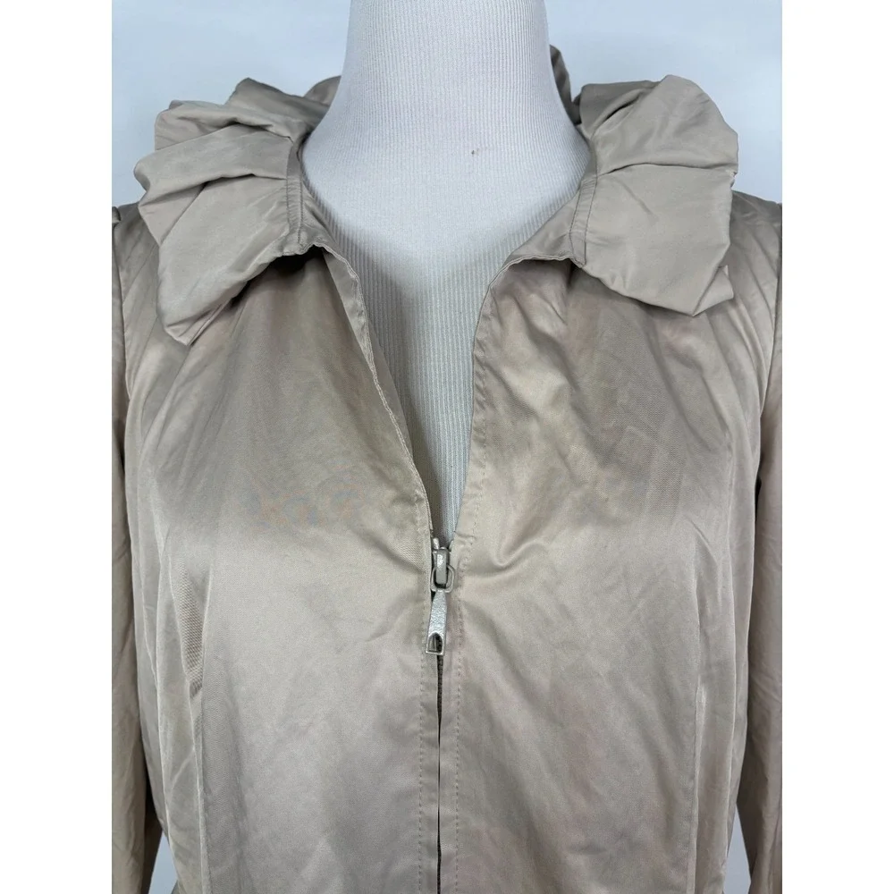 Lafayette 148 New York Jacket Women 10 Beige Lightweight Ruched Zip Quiet Luxury